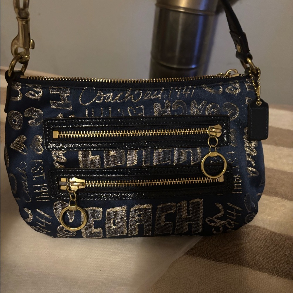 Coach Blue and Gold Graphic Shoulder Bag